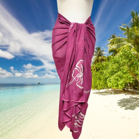 Womens Sarong Cotton Wrap, Handpainted Batik Wrapskirt Beach Pareo Beachwear-NEW - Picture 2 of 5